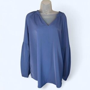 Relaxed V-Neck Long Sleeve Tunic With Balloon Sleeve
